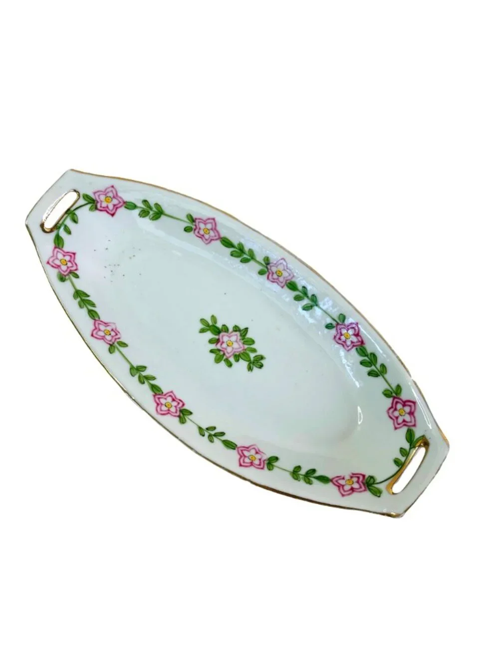 Antique Nippon Porcelain Celery Tray Pink Floral 2 Salt Cellars Circa 1911 - 21